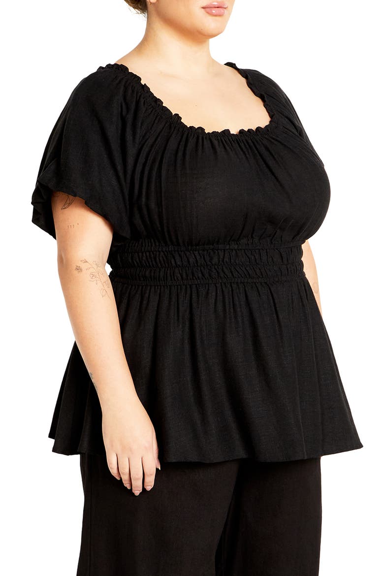 Suzy Smocked Waist Babydoll Top, Alternate, color, BLACK