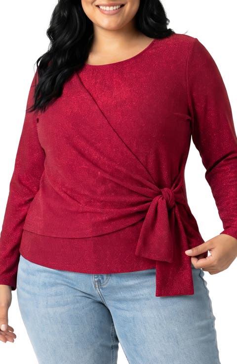 Crossover Side Tie Metallic Knit Top