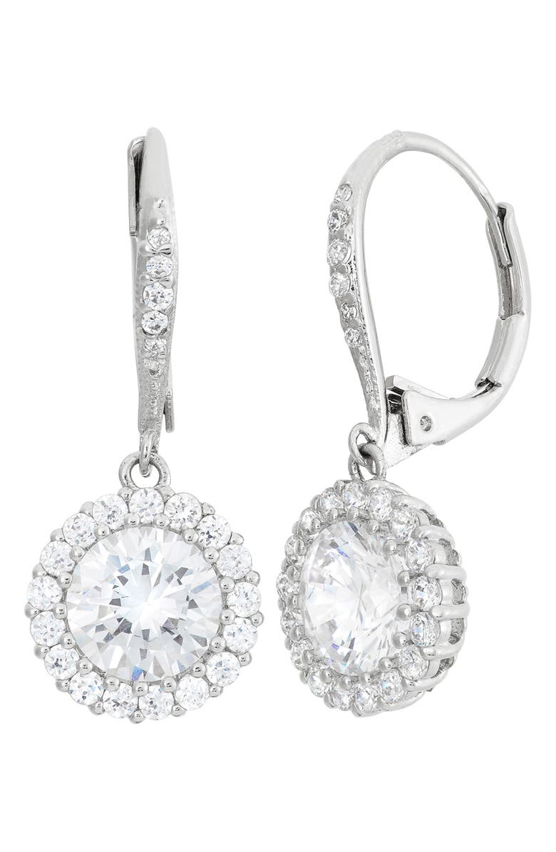FUZION CREATIONS Cubic Zirconia Halo Drop Earrings, Main, color, 
