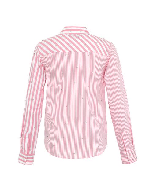 Theo The Label Echo Mix Stripe Pearly Shirt In Lantana/crystal