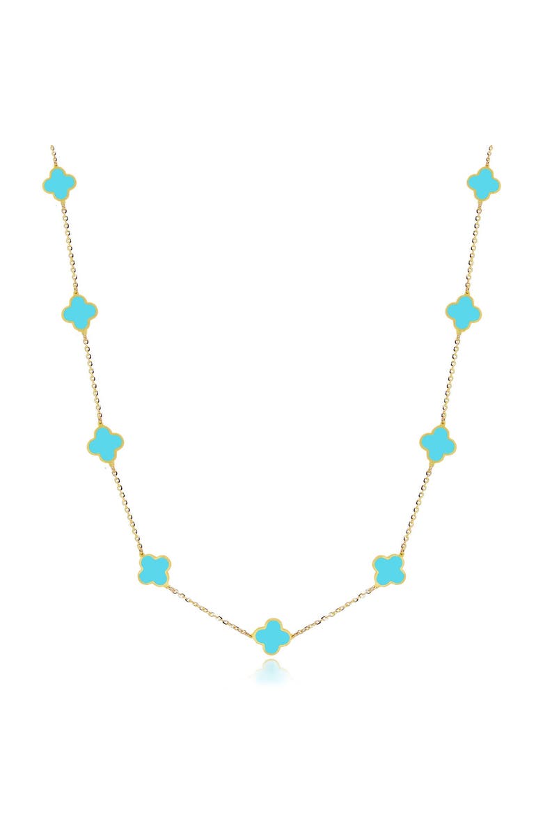 The Lovery Fine Jewelry Mini Turquoise Clover Necklace, Main, color, Turquoise