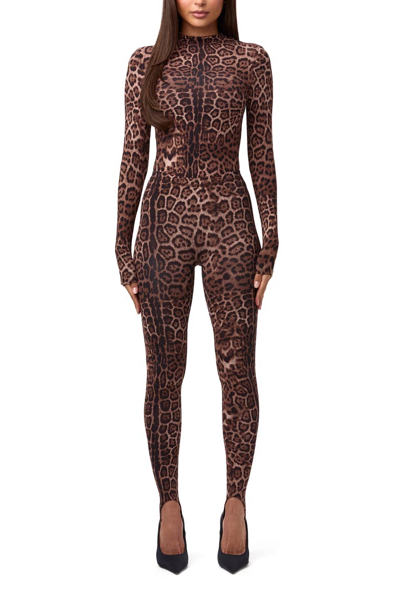 Naked Snakeskin Print Long Sleeve Bodysuit, Alternate, color, BROWN LEOPARD