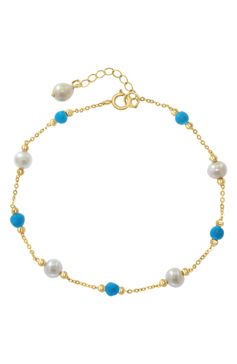 EFFY Turquoise & Freshwater Pearl Station Bracelet, Main, color, 