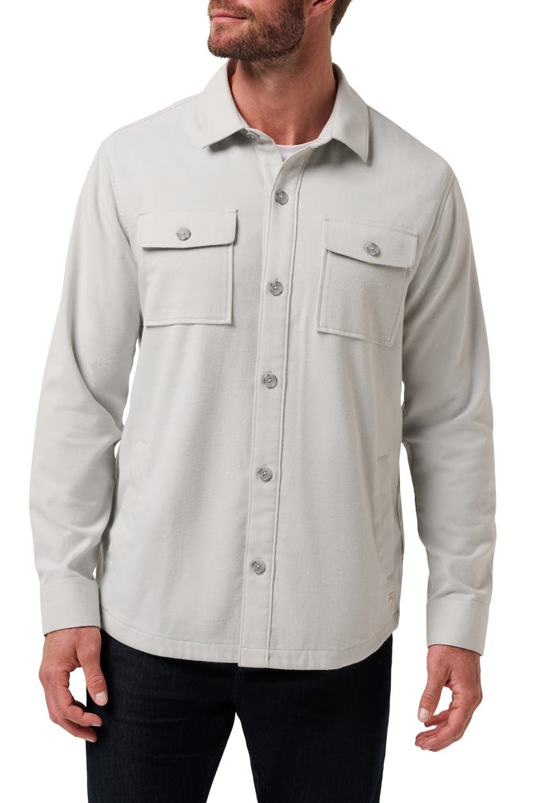 Wanna Bet Stretch Poplin Button-Up Shirt Jacket, Main, color, HEATHER LIGHT GREY