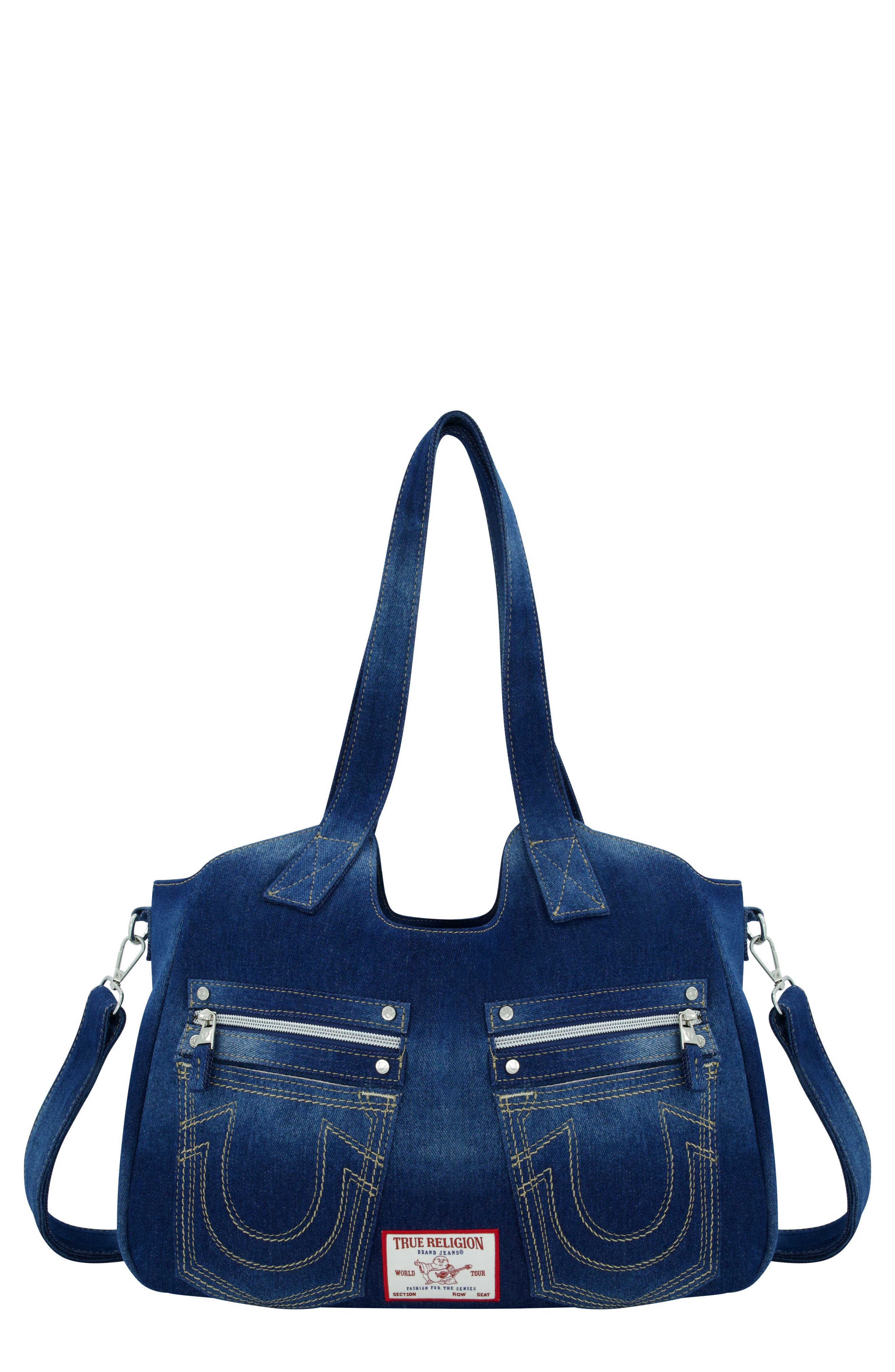 True Religion Brand Jeans Horseshoe Stitched Denim Shoulder Bag