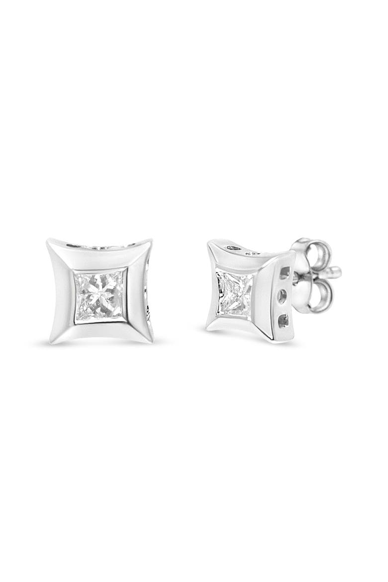 10K White Gold 1/3 Ct Invisible Style Princess Stud Earrings, Main, color, White