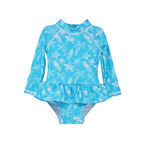 Flap Happy Girls' Sun Protective Upf 50+ Alissa Infant Ruffle Rash Guard Swimsuit In Coco Beach Turtles