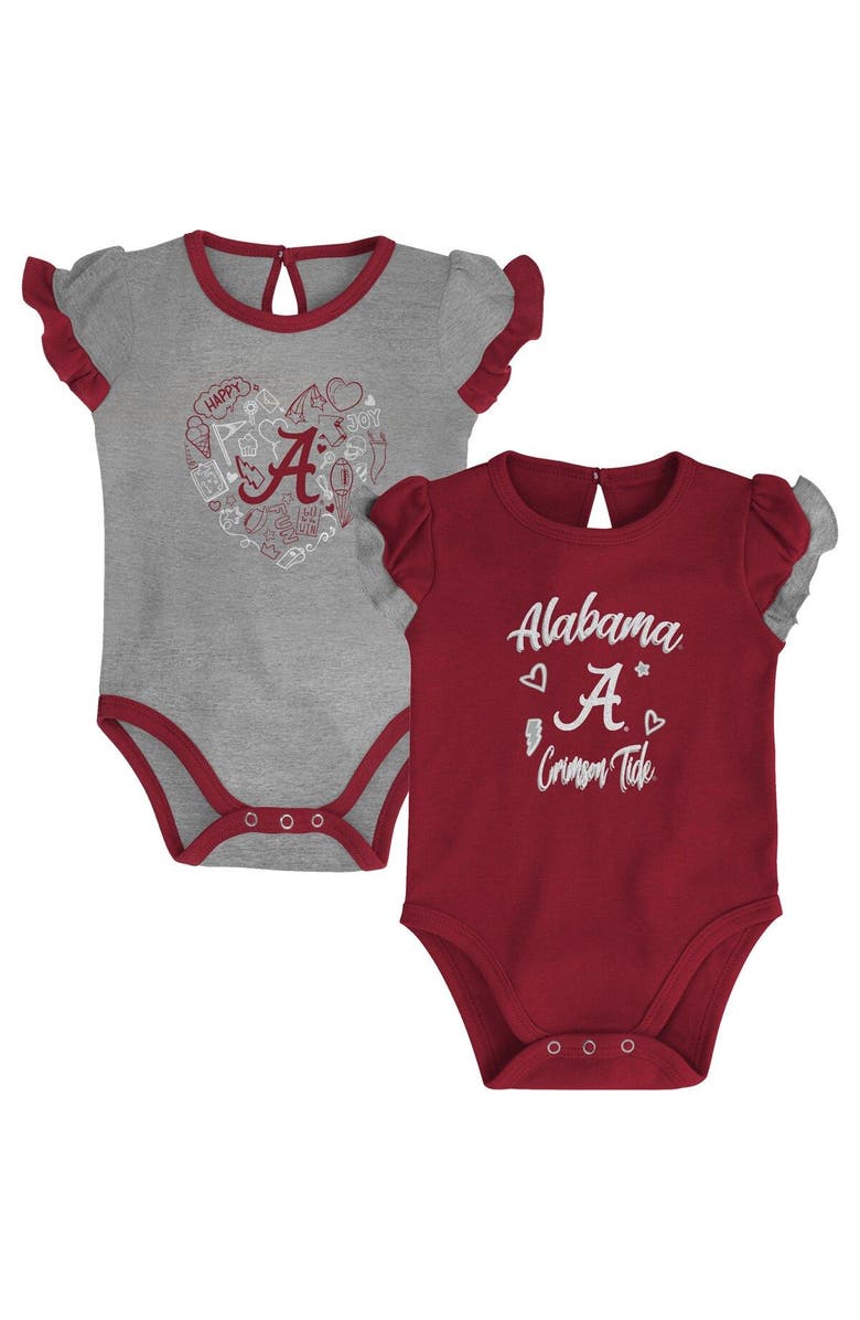 Outerstuff Girls Newborn & Infant Crimson/Heather Gray Alabama Crimson Tide Too Much Love Two-Piece Bodysuit Set, Main, color, 