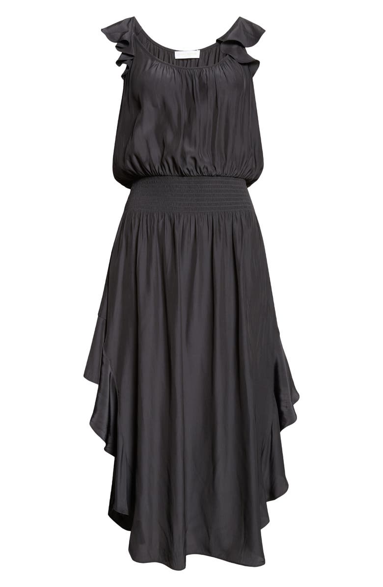 Ramy Brook Clementine Smock Waist Matte Satin Dress, Alternate, color, Black