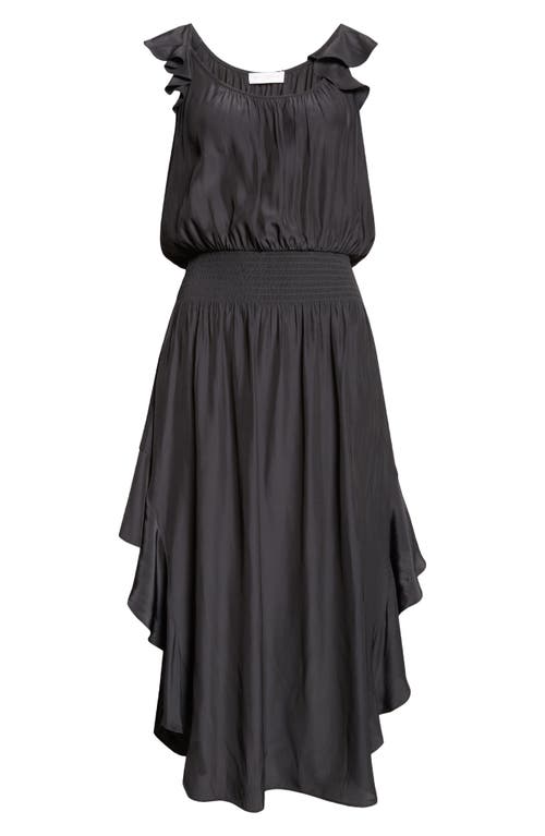 Ramy Brook Clementine Smock Waist Matte Satin Dress In Black