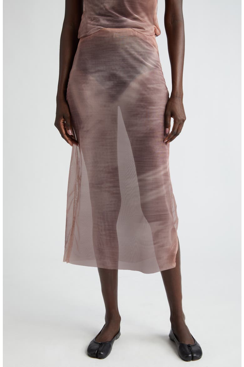 Euphoric Sheer Mesh Midi Skirt, Main, color, BROWN PRINT MULTI