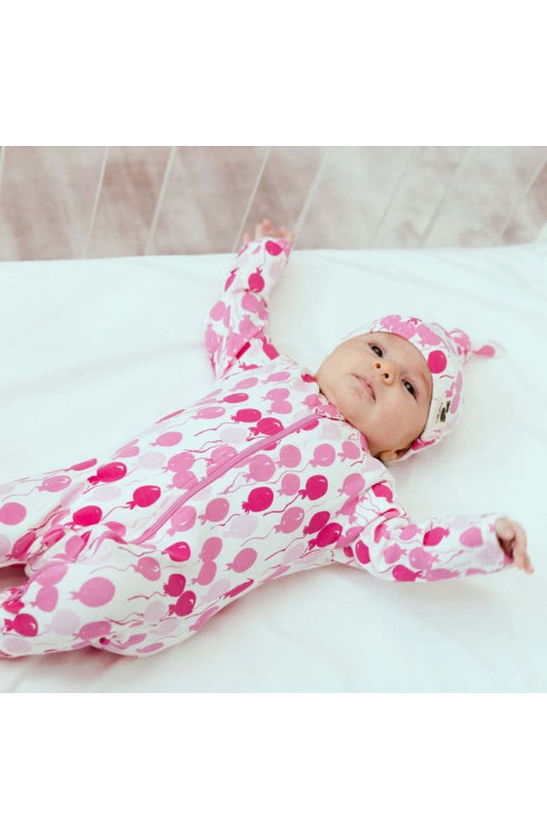Norani Organic Cotton Zip Footie, Alternate, color, Pink Balloons