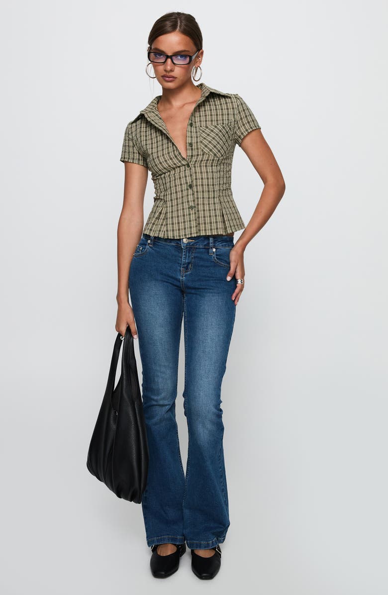 Princess Polly Alma Mater Check Cotton Button-Up Shirt, Alternate, color, Green Check