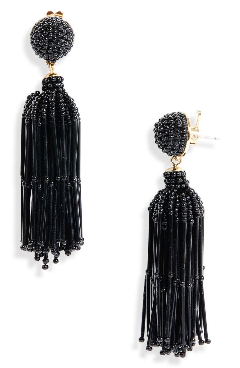 Carolina Herrera Tassel Earrings, Main, color, Black