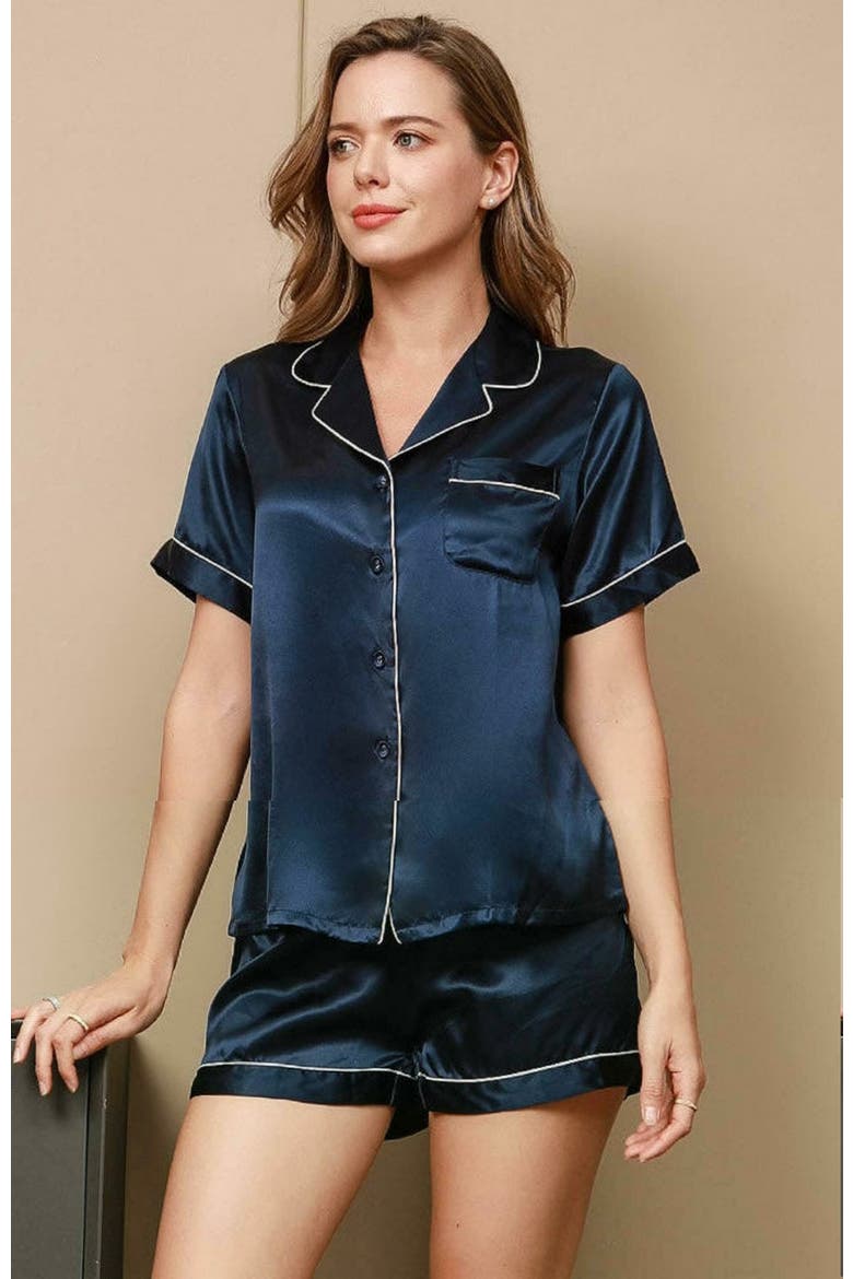 Pure Silk Pajamas Short Pjs Set 2Pcs, Alternate, color, DarkBlue
