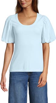 Lands' End Drapey Rib Puff Sleeve Scoop Neck Top