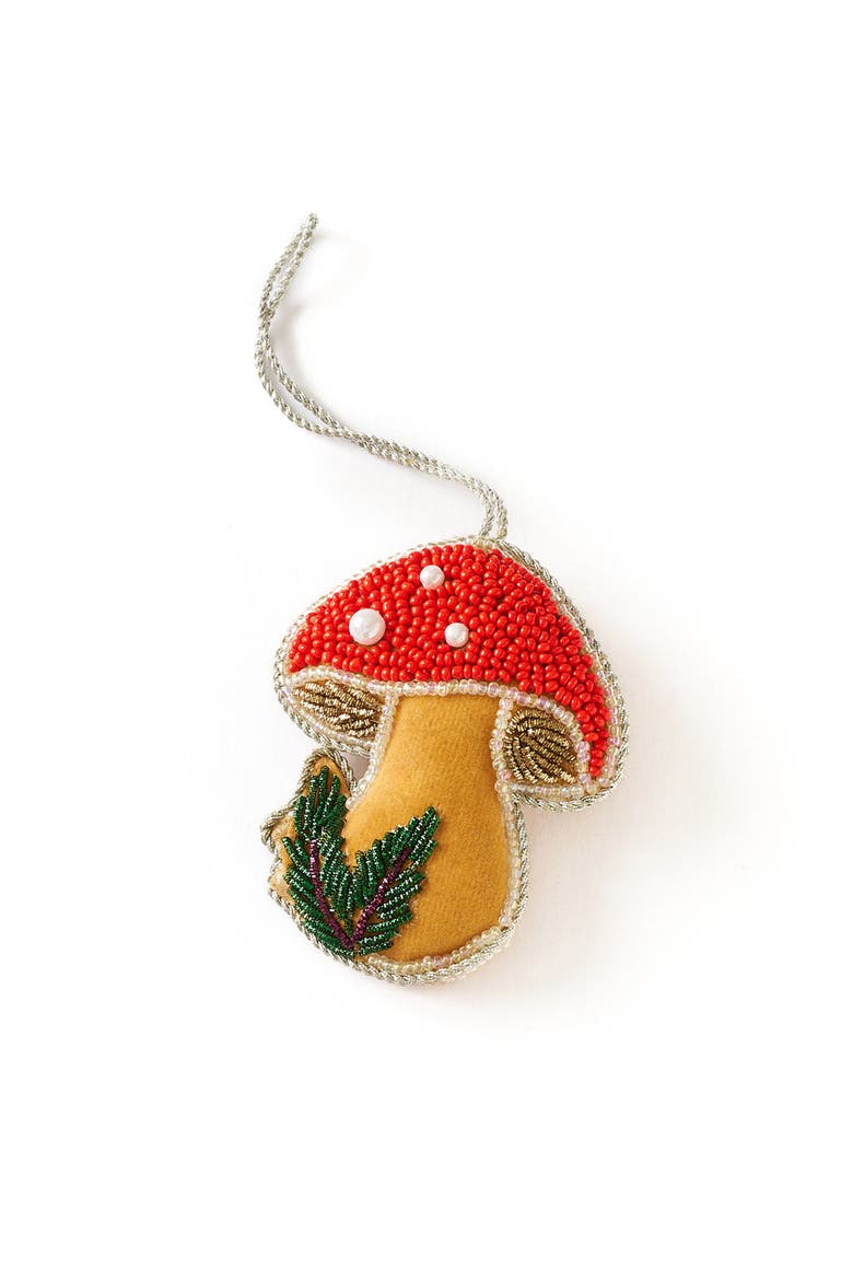 Larissa Plush Mushroom Beaded Felt Ornament - Embroidered, Main, color, Red