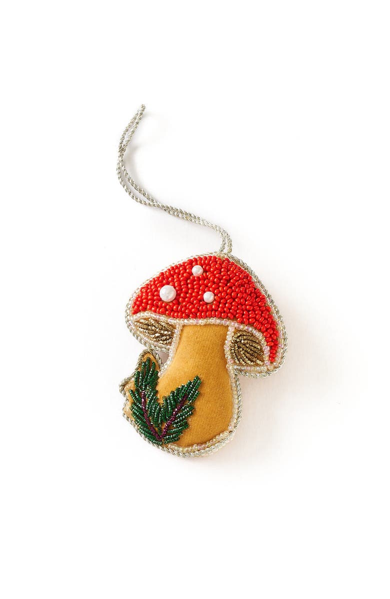 Matr Boomie Larissa Plush Mushroom Beaded Felt Ornament - Embroidered, Main, color, Red