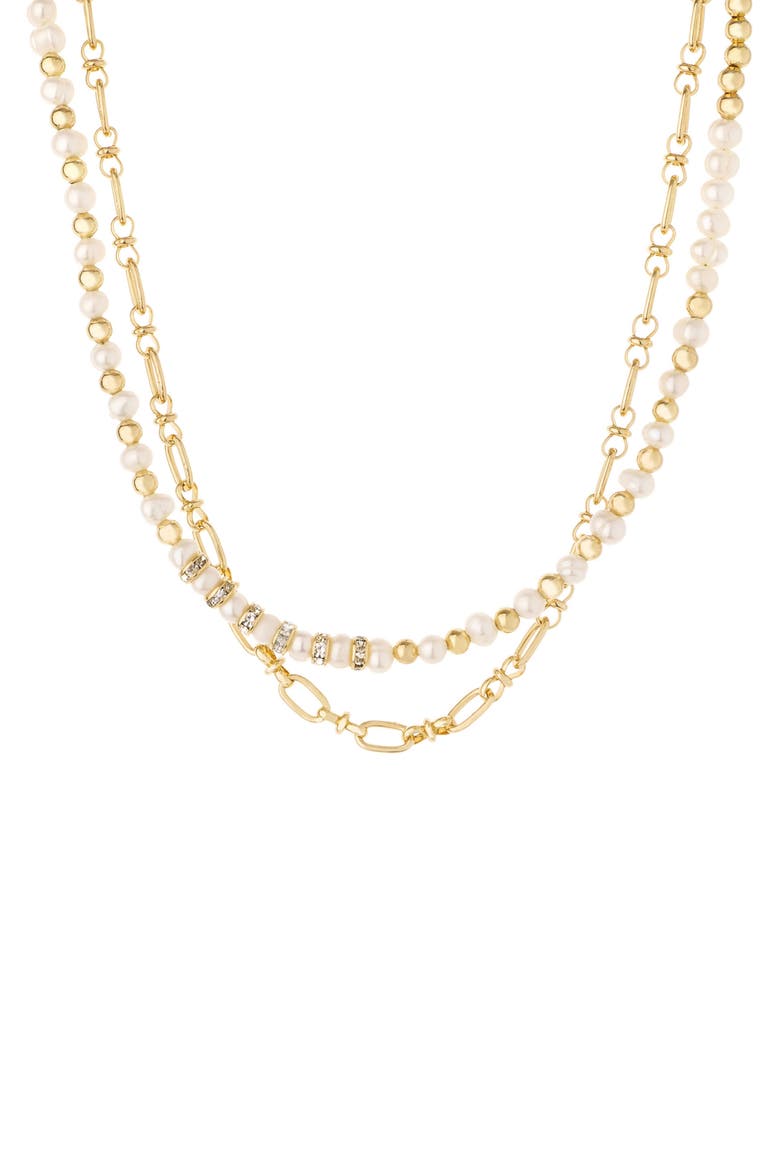 Set of 2 Freshwater Pearl and Chain Necklaces, Alternate, color, GOLD