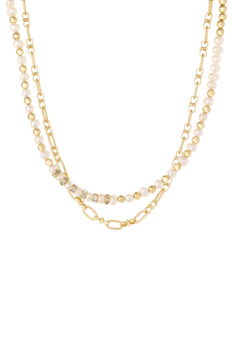 Ettika Set of 2 Freshwater Pearl and Chain Necklaces, Alternate, color, Gold