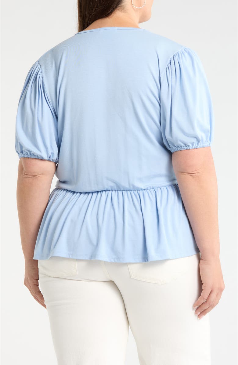 Loveappella Surplice Peplum Top, Alternate, color, Sky