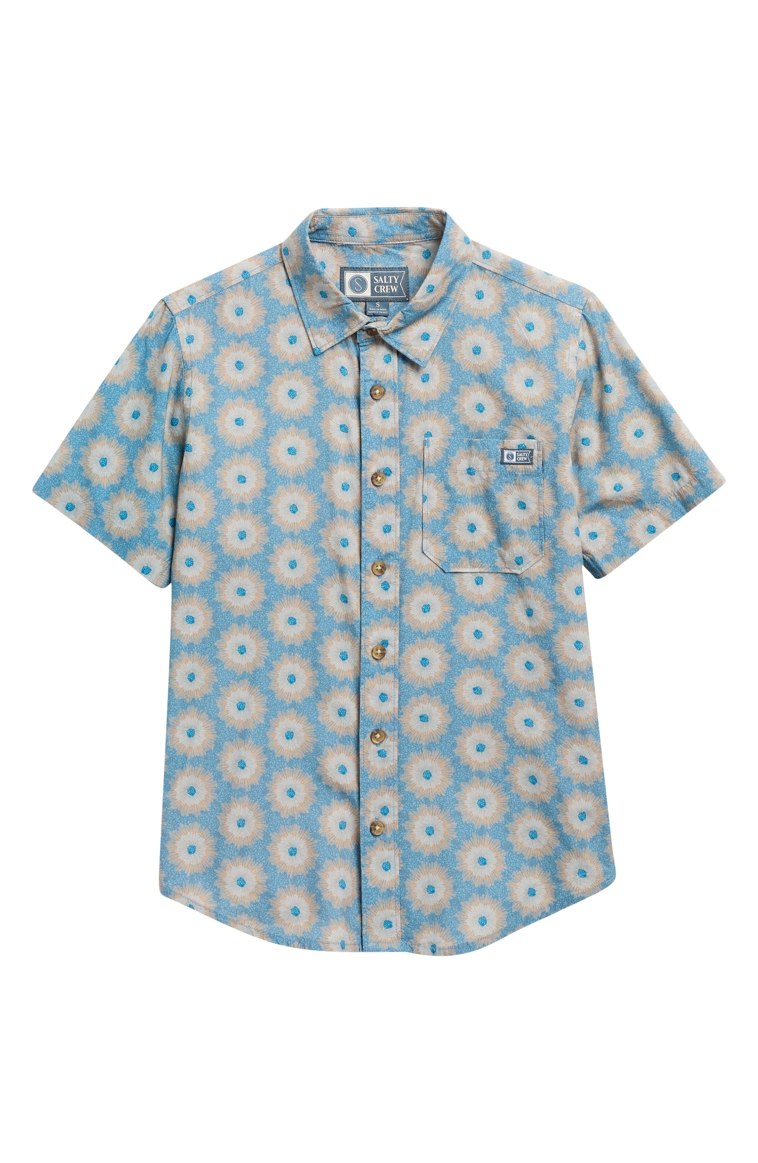 Salty Crew Kids' Short Sleeve Cotton Blend Button-up Shirt In Gray