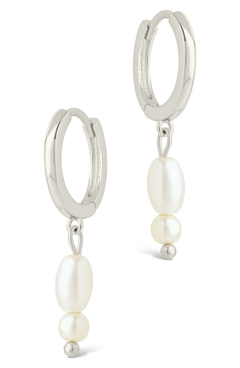 Sterling Forever Ilaria Faux Pearl Drop Dangle Hoop Earrings, Alternate, color, Silver