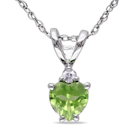 Gemstone & Diamond Solitaire Heart Necklace 10K