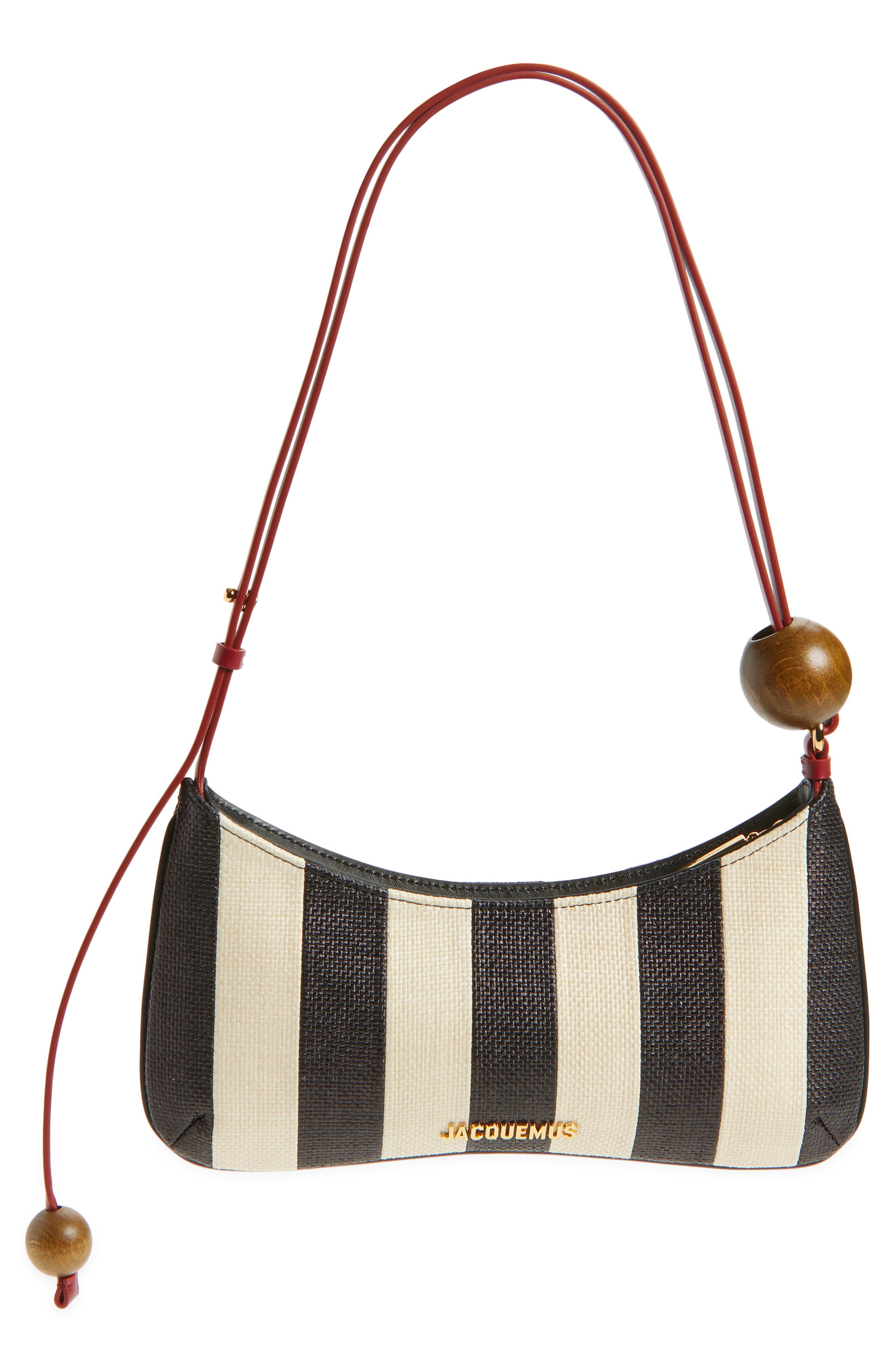 Jacquemus Le Bisou Perle Stripe Woven Raffia Shoulder Bag, Main, color, Natural / Black 1Fy