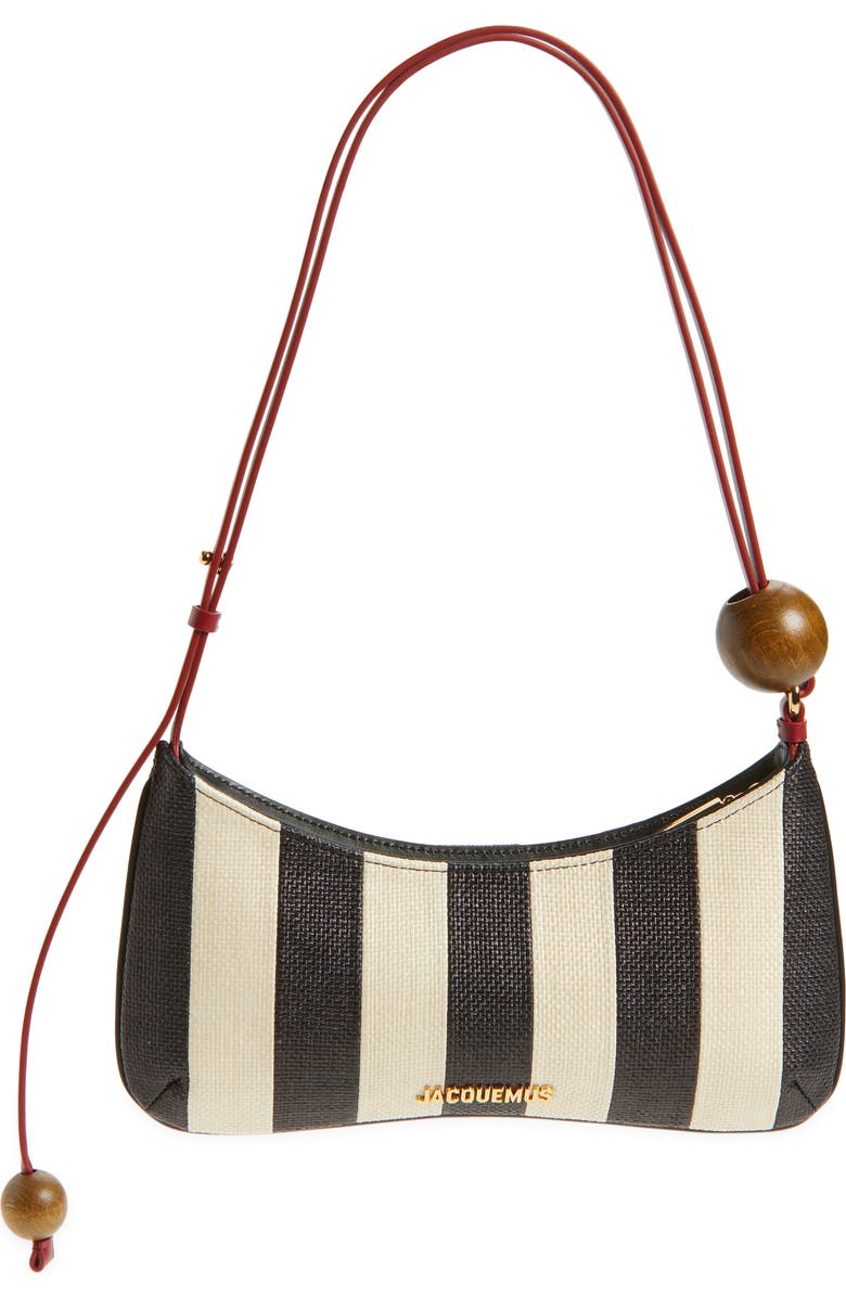 Jacquemus Le Bisou Perle Stripe Woven Raffia Shoulder Bag, Main, color, Natural / Black 1Fy