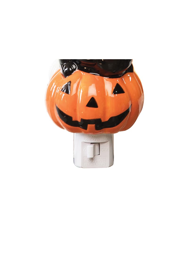 Halloween Black Cat Sitting on Pumpkin Bubble Nightlight, Alternate, color, Orange