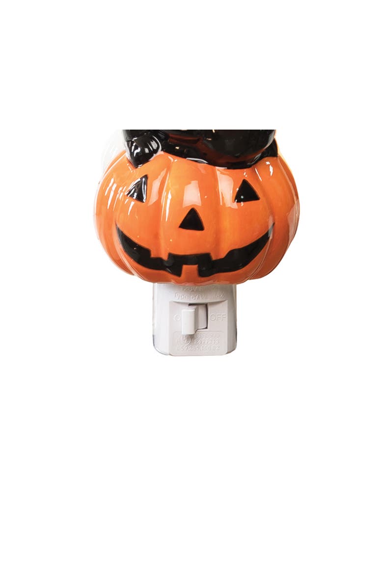 Gallerie II Halloween Black Cat Sitting on Pumpkin Bubble Nightlight, Alternate, color, Orange