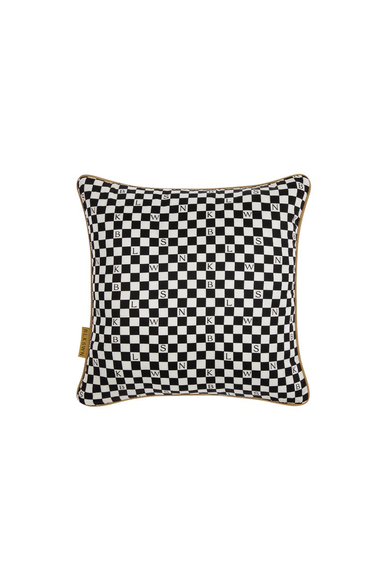 Checkerboard Silk Decorative Cushion, Main, color, Black & White