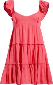 BP. Floral Flutter Sleeve Cotton Blend Mini Sundress