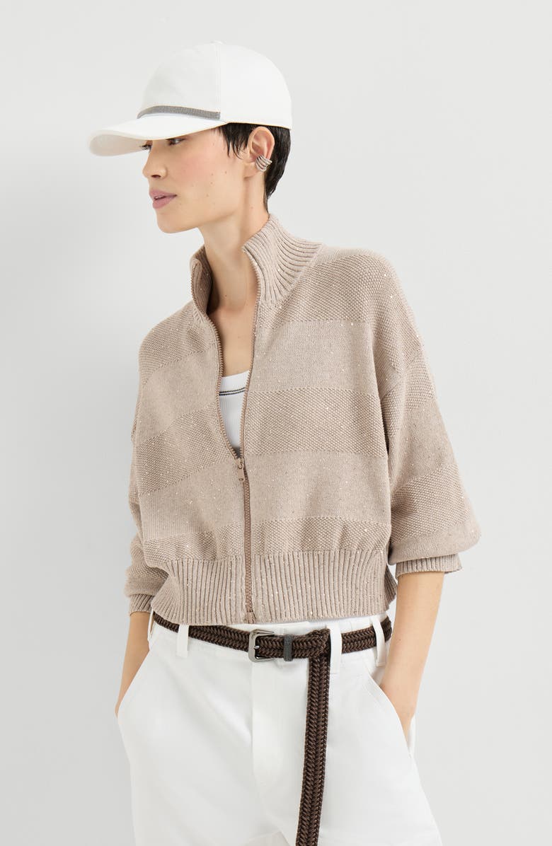 Brunello Cucinelli Cardigan with dazzling stripes, Alternate, color, Desert
