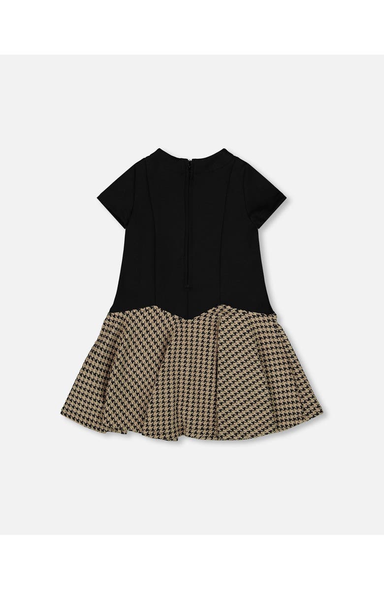 Deux par Deux Short Sleeve Bi-Material Milano and Jacquard Knit Dress, Alternate, color, Black