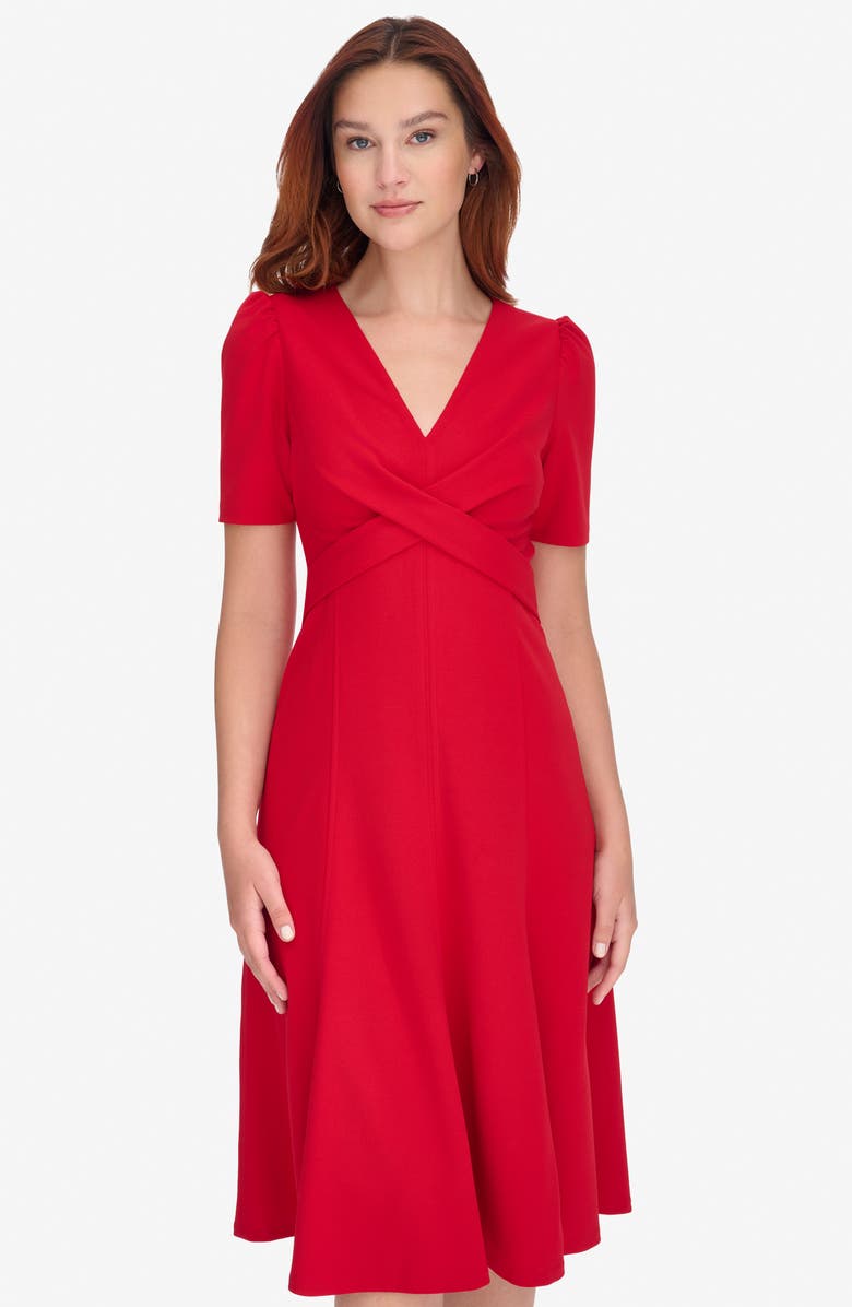 Tommy Hilfiger Crossover Scuba Fit and Flare Midi Dress, Alternate, color, Deep Scarl