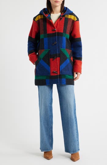Plaid Virgin Wool Duffle Coat
