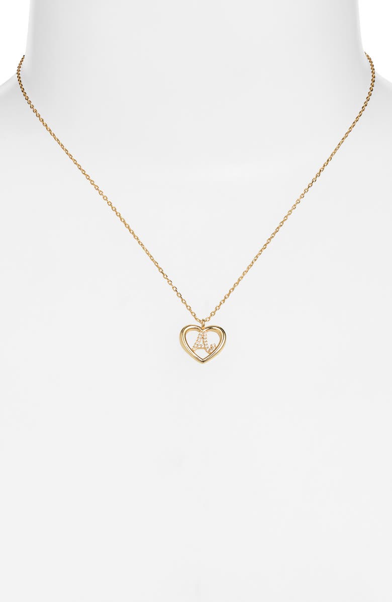 Argento Vivo Sterling Silver Heart Cubic Zirconia Initial Pendant Necklace, Alternate, color, Gold A