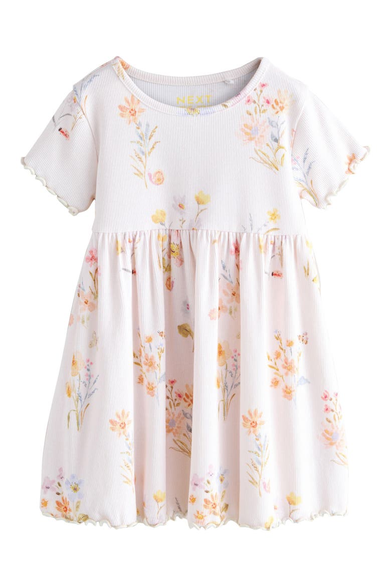 Kids' Floral Print Rib Dress, Main, color, CREAM