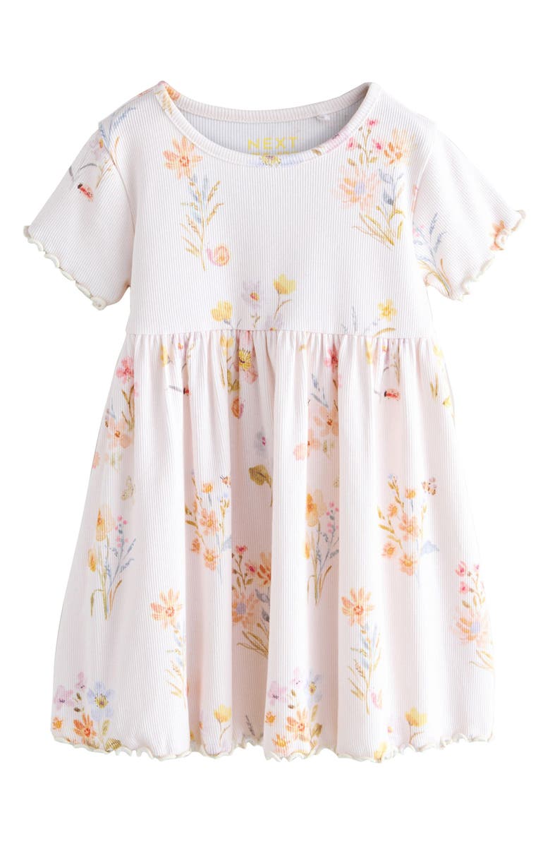 NEXT Kids' Floral Print Rib Dress, Main, color, Cream