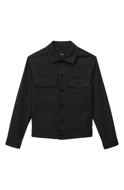 Theory River Cotton Blend Twill Trucker Jacket In Black