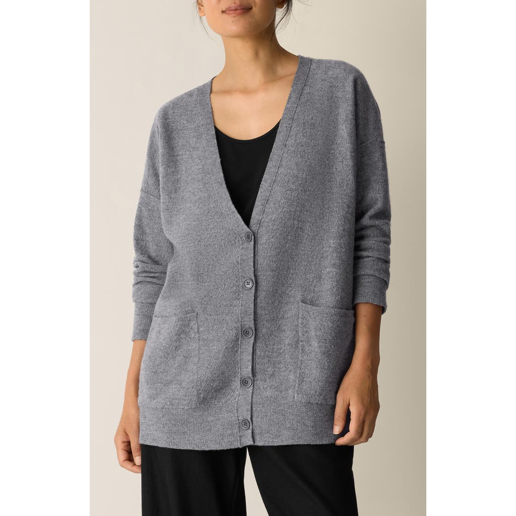 Eileen Fisher Fine Felted Wool Long Cardigan In Regenerative Wool In Gray