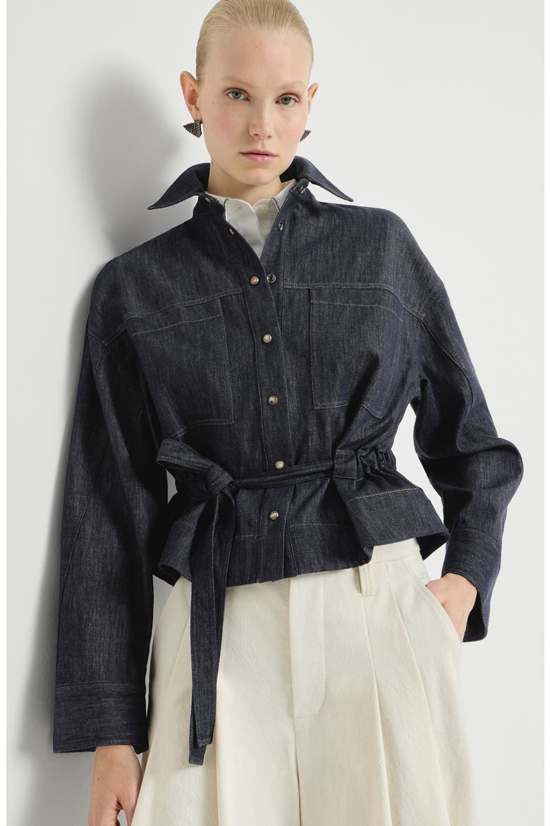 Denim-effect twill cropped shirt, Alternate, color, Dark Denim