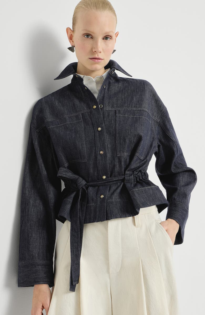 Brunello Cucinelli Denim-effect twill cropped shirt, Alternate, color, Dark Denim