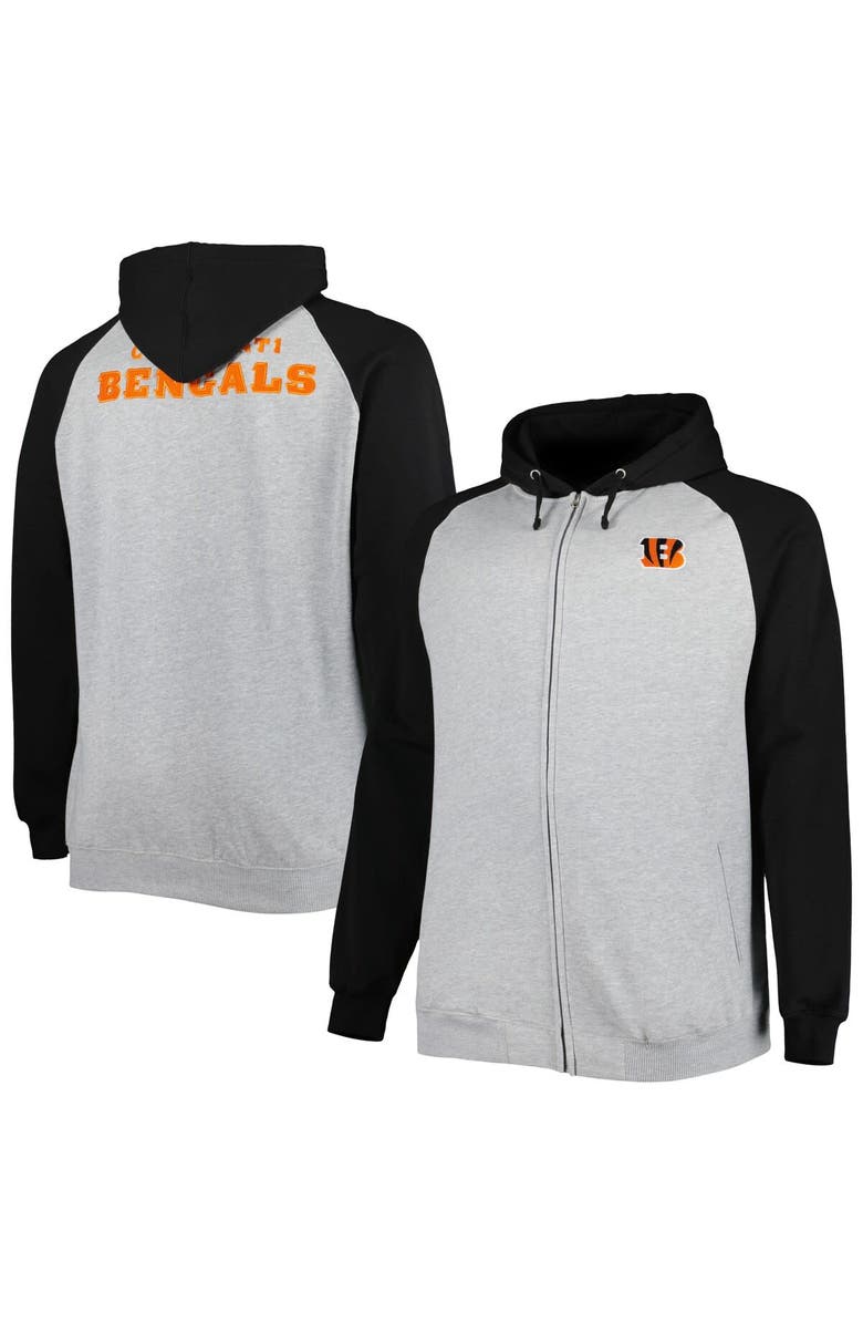 PROFILE Men's Heather Gray Cincinnati Bengals Big & Tall Fleece Raglan Full-Zip Hoodie Jacket, Main, color, 