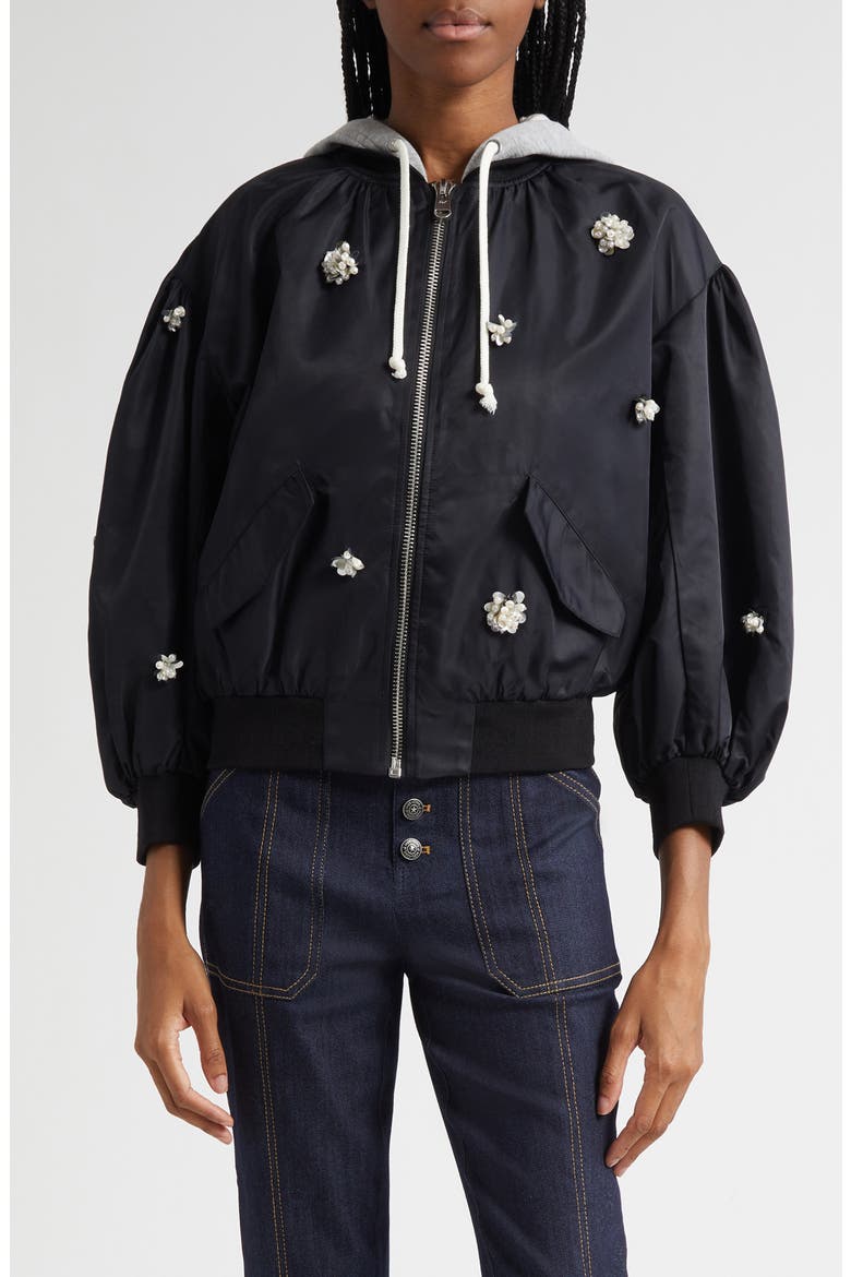 Ollie Rhinestone Detail Hooded Jacket, Main, color, BLACK/ PEARL