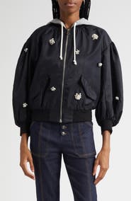 Cinq à Sept Ollie Rhinestone Detail Hooded Jacket
