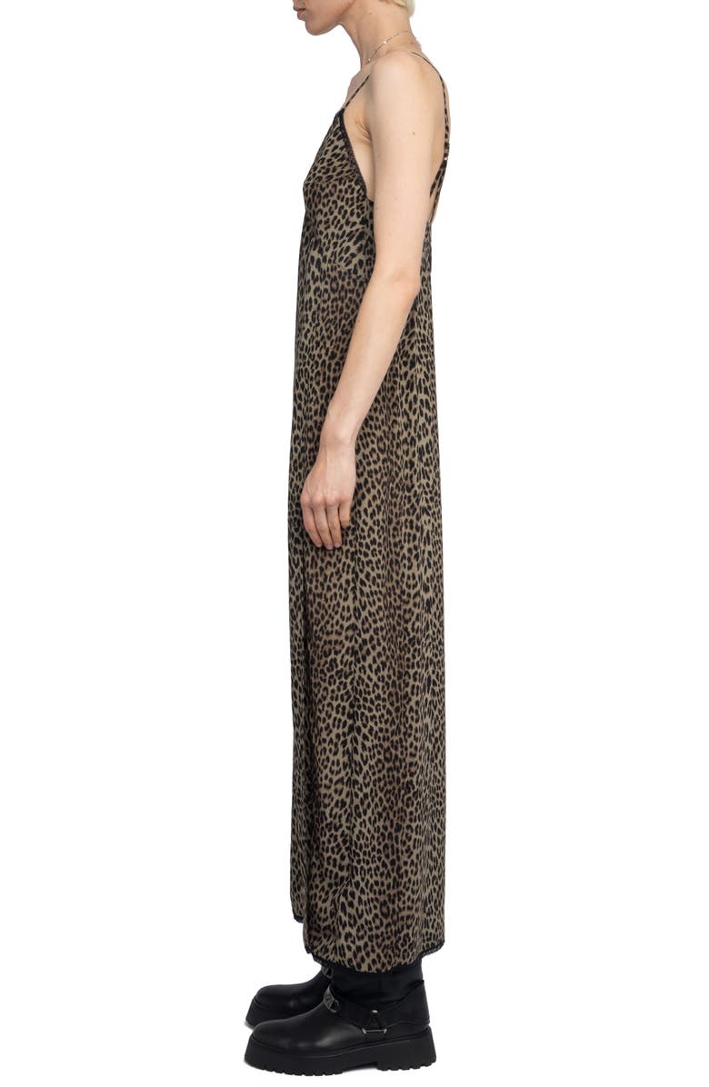 Zadig & Voltaire Amelil Leopard Print Slipdress, Alternate, color, Leaves