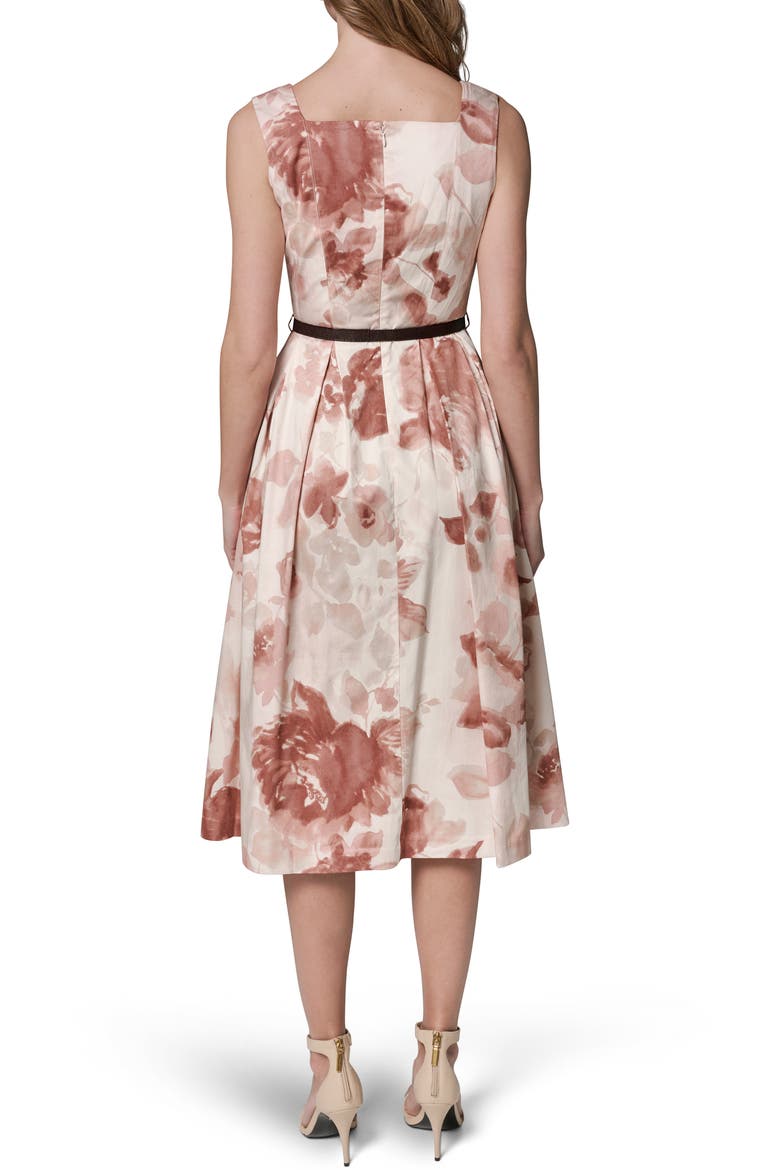 Floral Belted Stretch Cotton Dress, Alternate, color, SNOW PETAL MULTI
